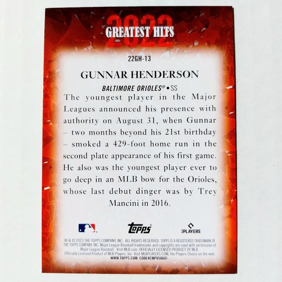 Baltimore Orioles (Gunnar Henderson) - BSBL [3_GH1] - Rookie Card (RC) - Picture 3 of 3